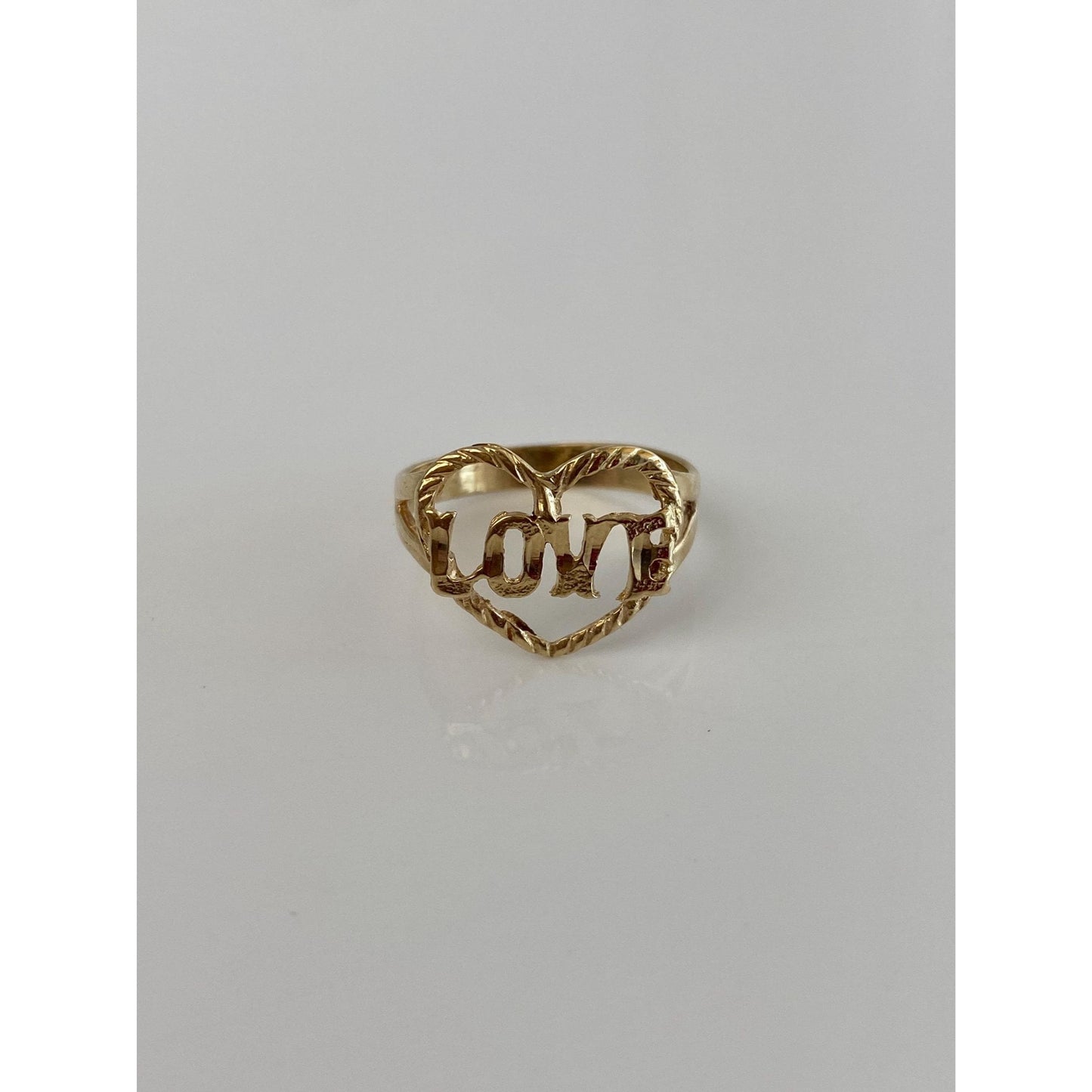 Vintage Solid 14k Yellow Gold Love Heart Ring - Size 5.75