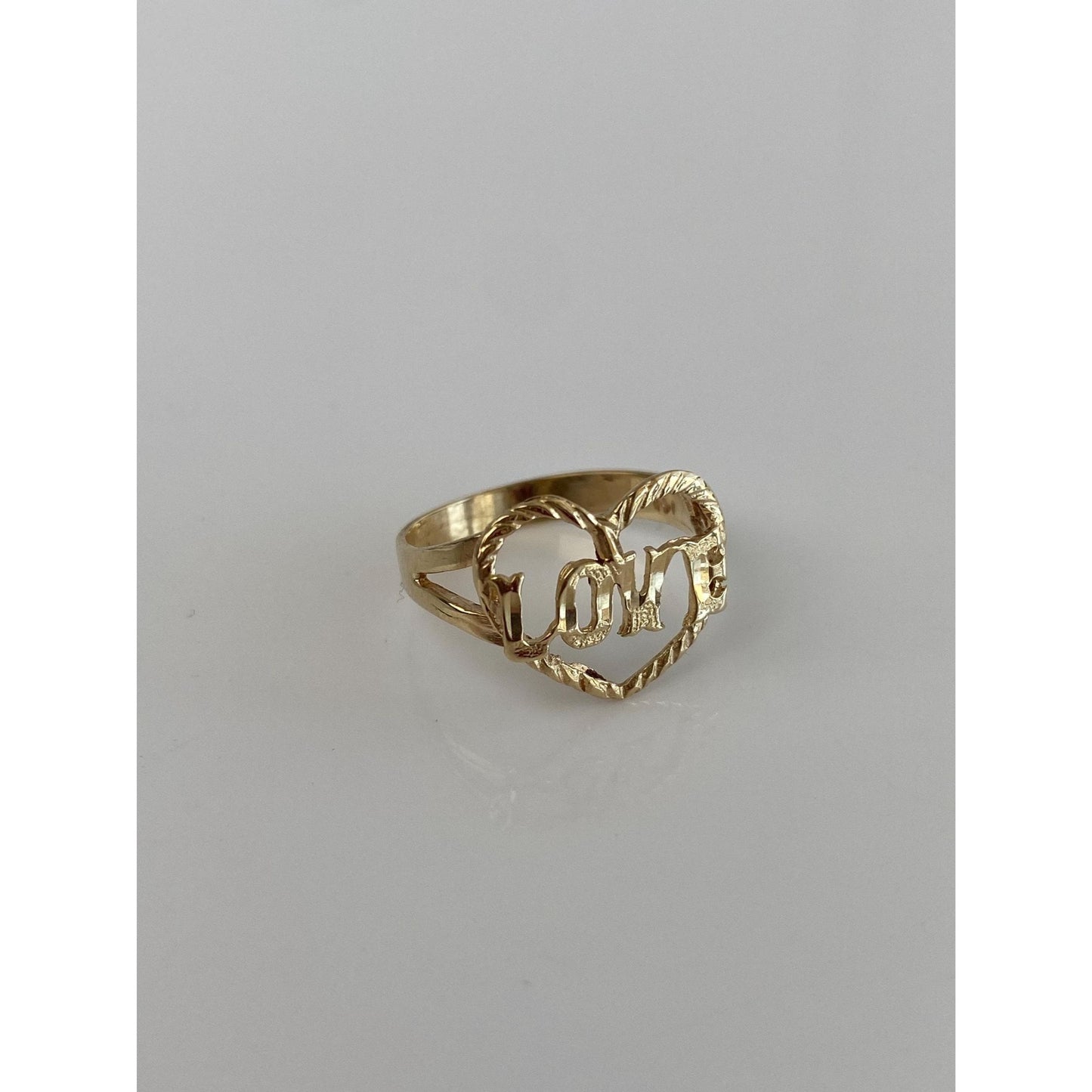 Vintage Solid 14k Yellow Gold Love Heart Ring - Size 5.75