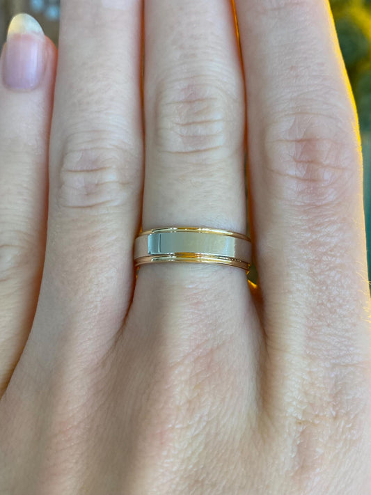 Vintage Solid 14k White & Yellow Gold Ring Band - Size 6