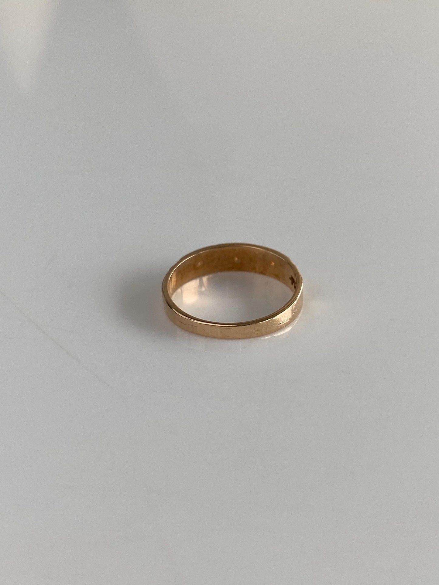 Vintage Solid 10k Rosey Gold Turquoise Diamond Cut Ring - Size 1.75