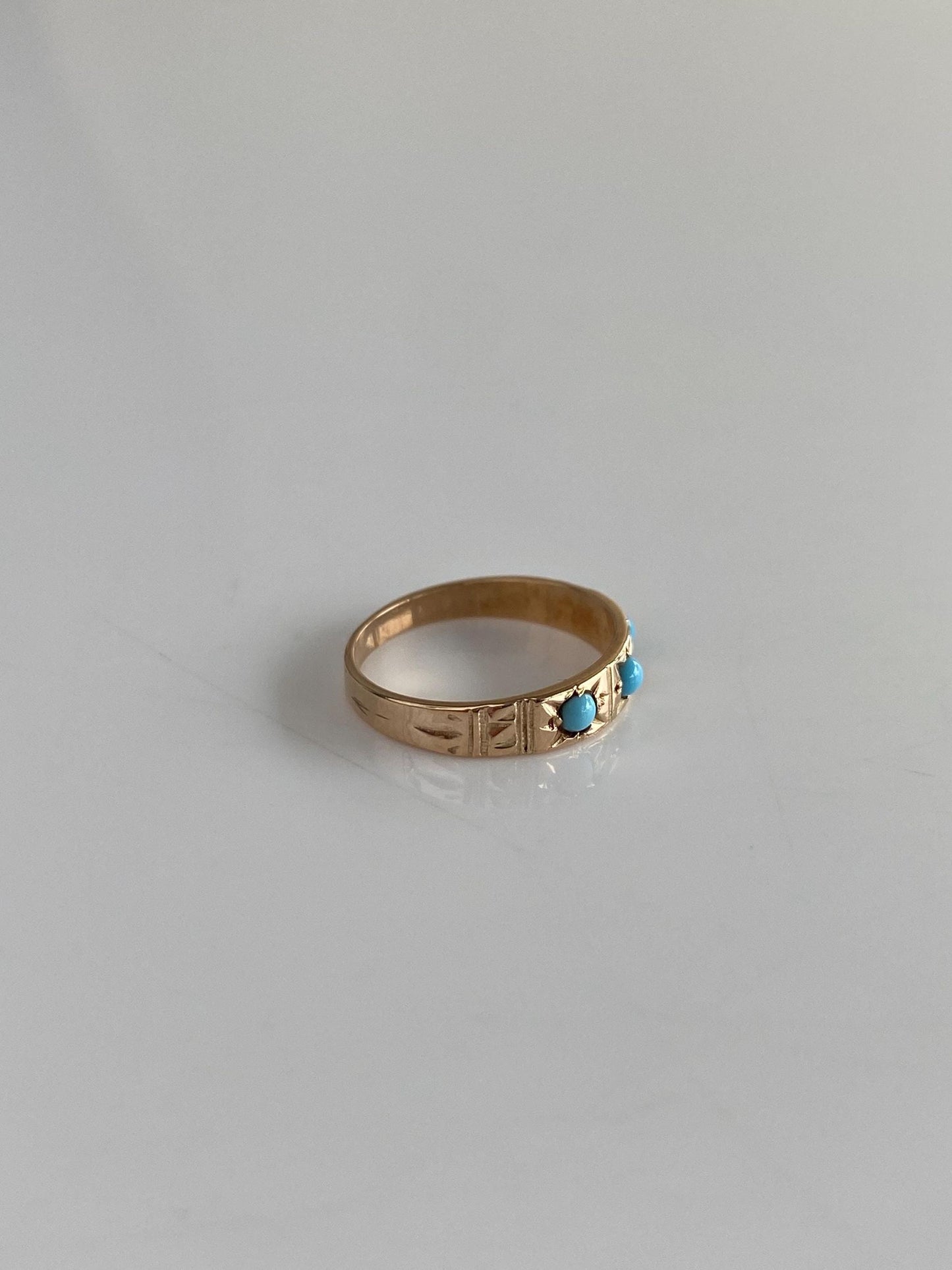 Vintage Solid 10k Rosey Gold Turquoise Diamond Cut Ring - Size 1.75