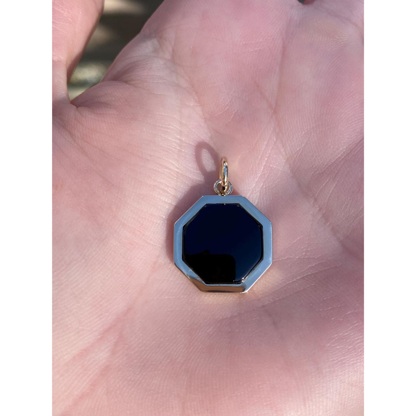Vintage Solid 14k Yellow Gold Onyx Octagon Charm