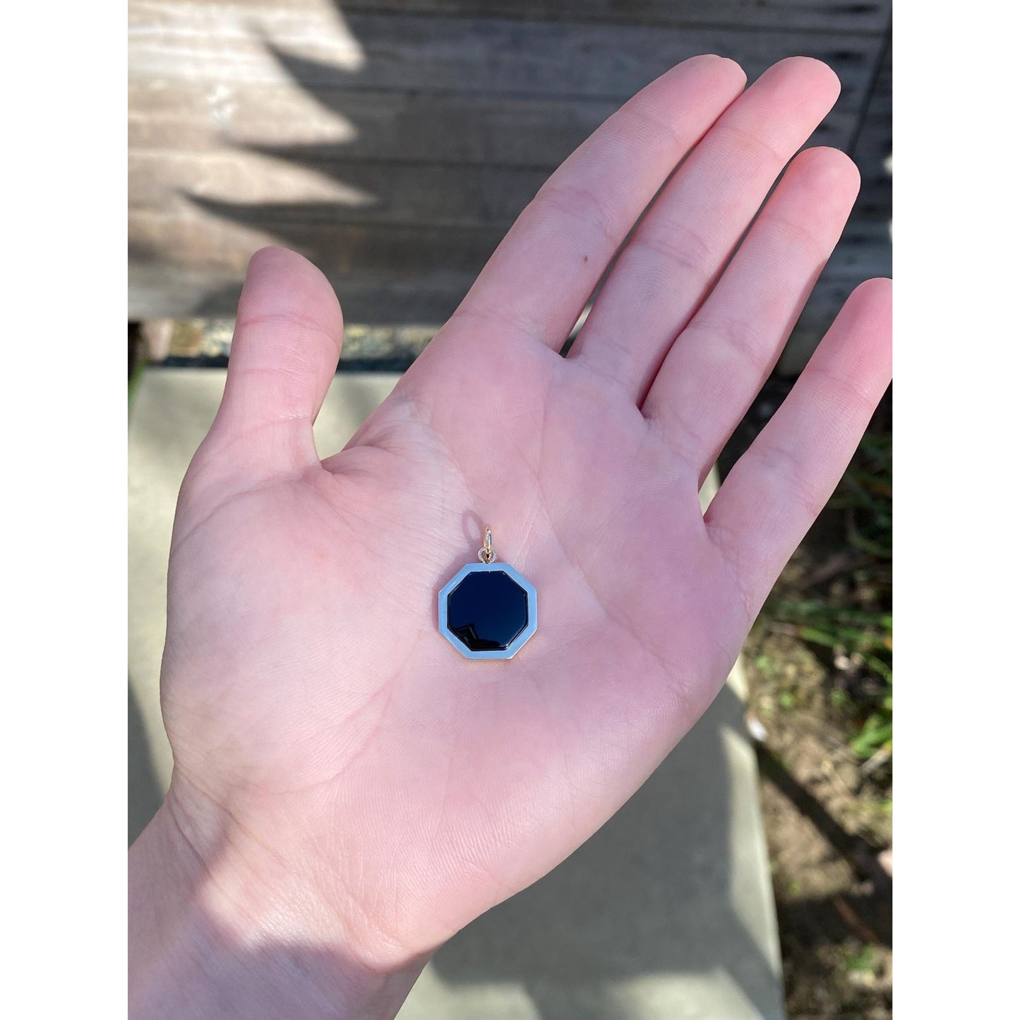 Vintage Solid 14k Yellow Gold Onyx Octagon Charm