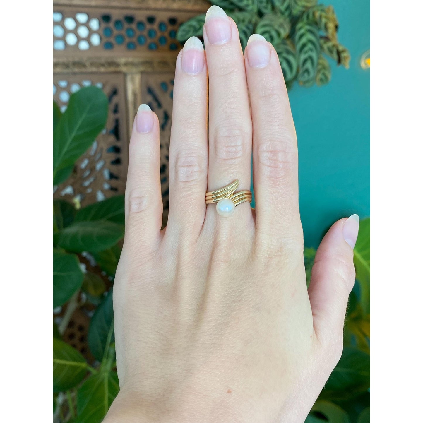 Vintage Solid 14k Yellow Gold Pearl Twist Ring - Size 6.25