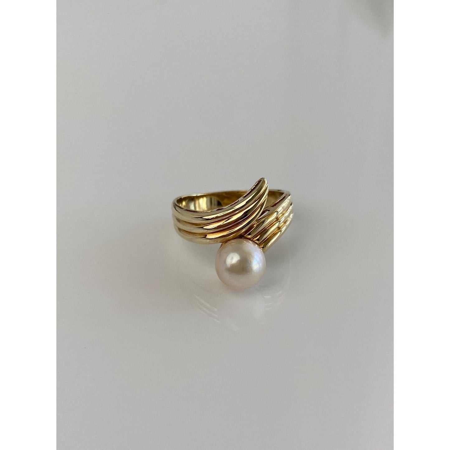 Vintage Solid 14k Yellow Gold Pearl Twist Ring - Size 6.25