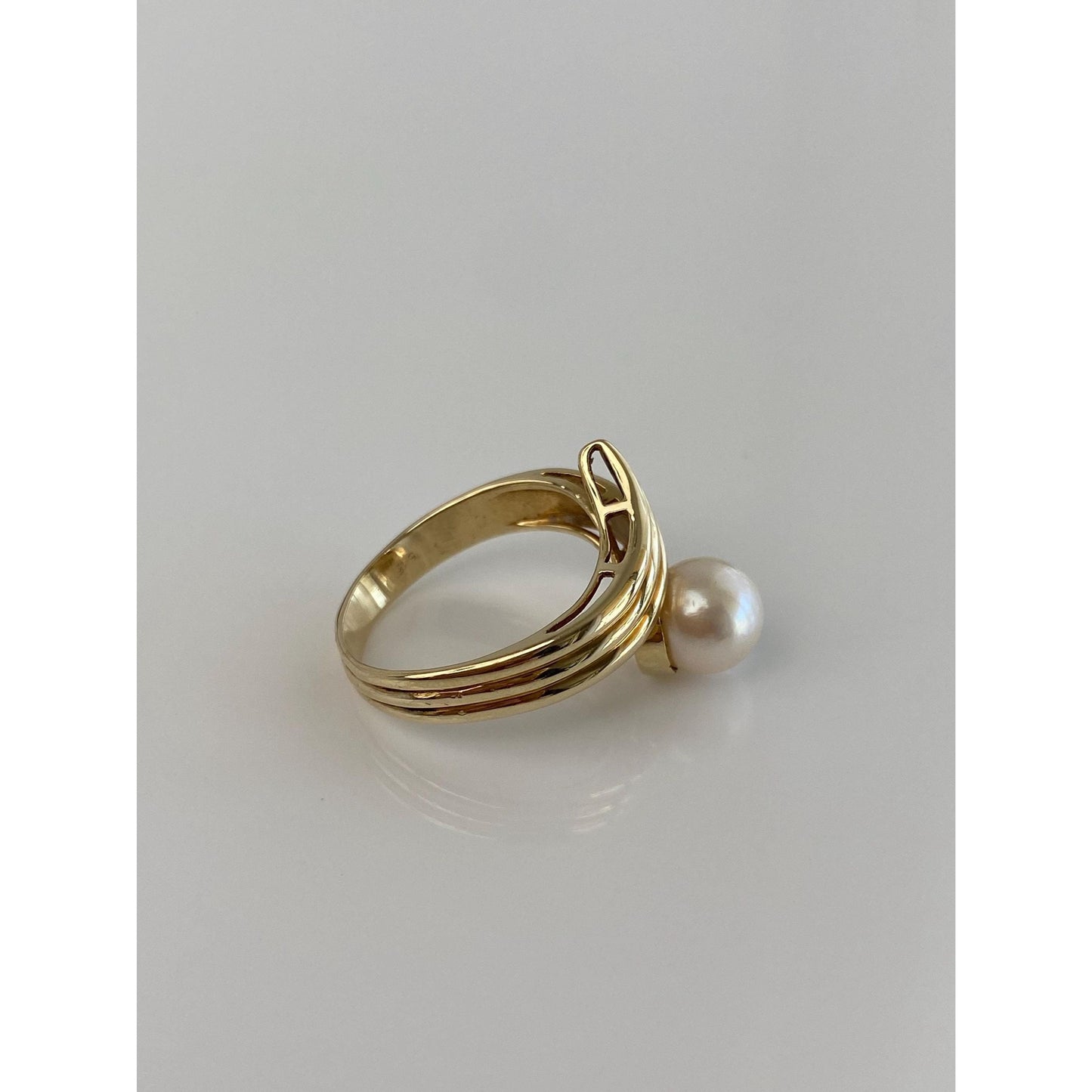 Vintage Solid 14k Yellow Gold Pearl Twist Ring - Size 6.25