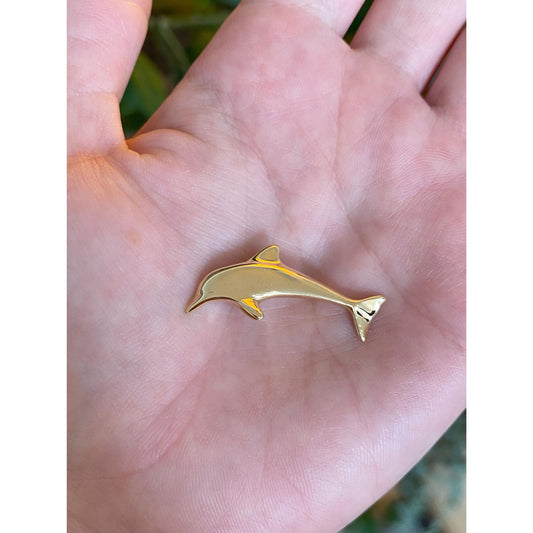 Vintage Solid 18k Yellow Gold Dolphin Slide Charm