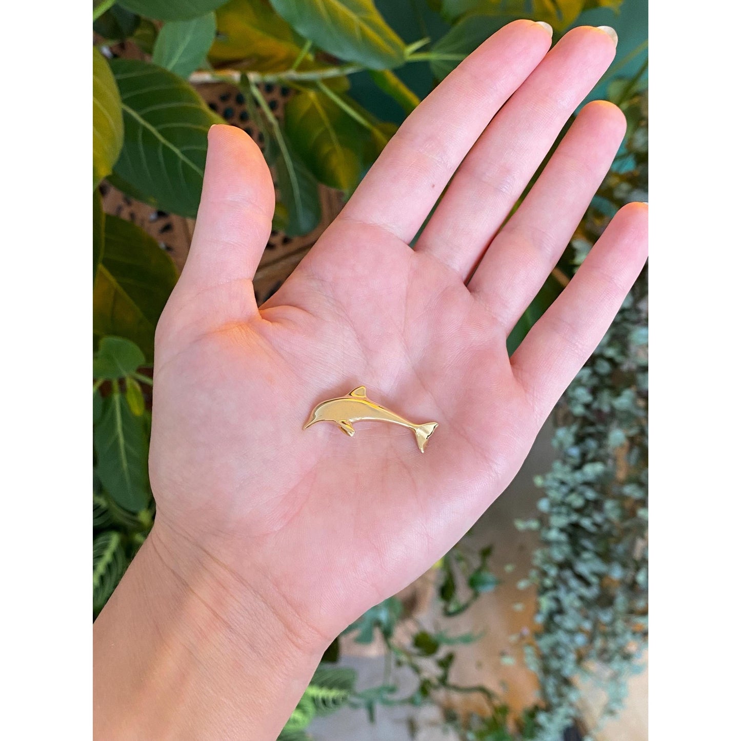 Vintage Solid 18k Yellow Gold Dolphin Slide Charm