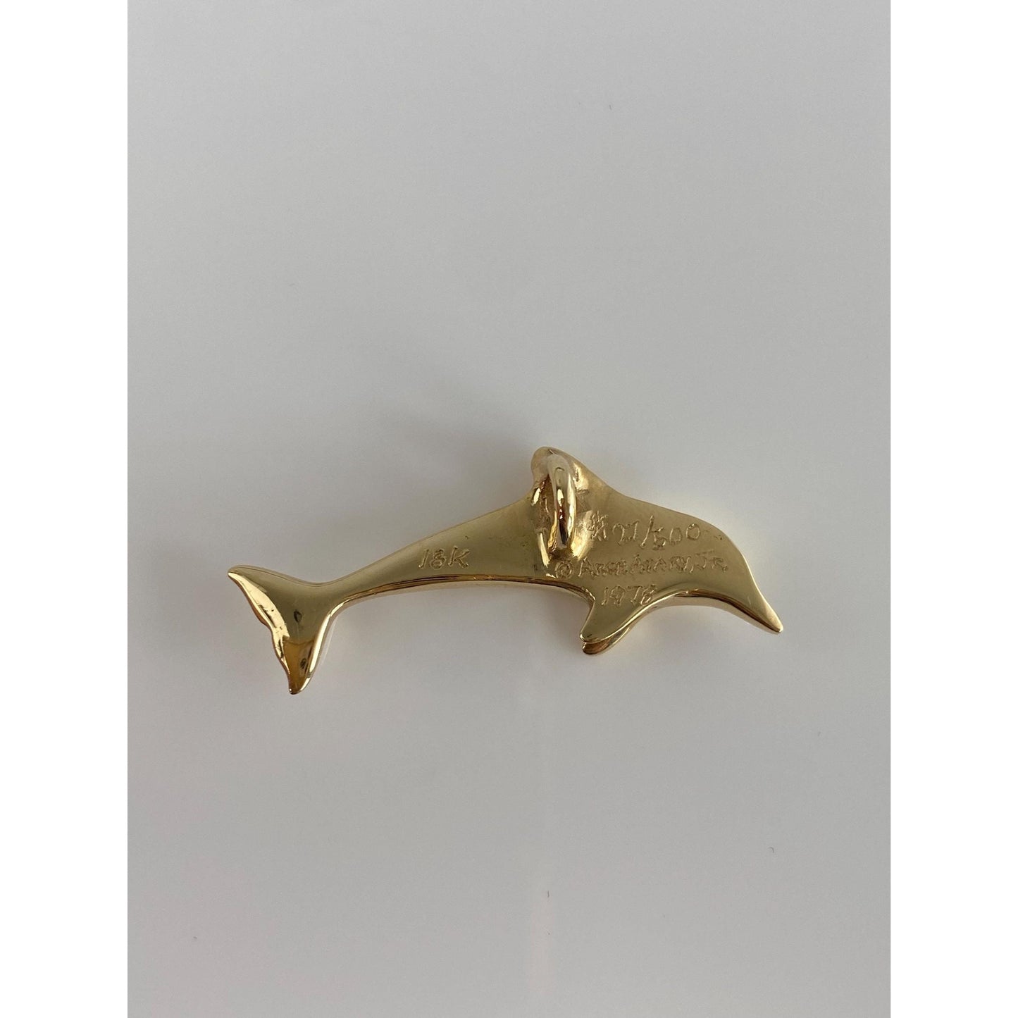 Vintage Solid 18k Yellow Gold Dolphin Slide Charm