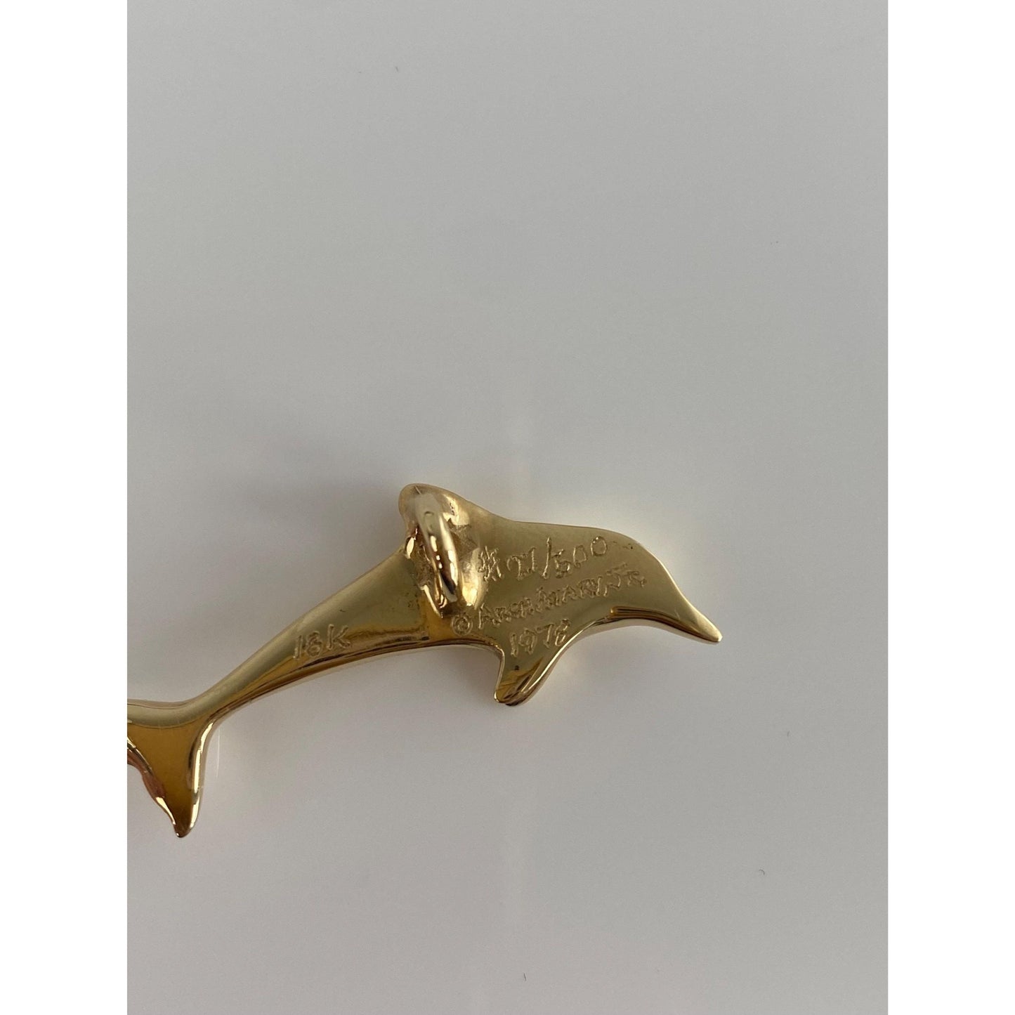Vintage Solid 18k Yellow Gold Dolphin Slide Charm