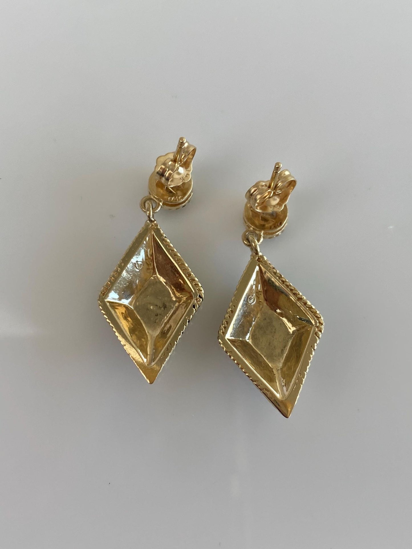 Vintage Solid 14k Yellow Gold Opal Dangle Stud Earrings