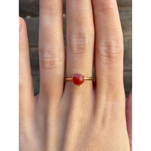 Vintage Solid 10k Yellow Gold Red Pink Cabochon Ring - Size 7.25