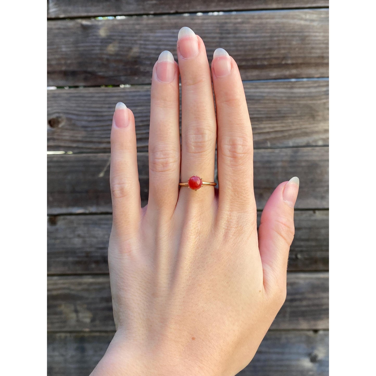 Vintage Solid 10k Yellow Gold Red Pink Cabochon Ring - Size 7.25