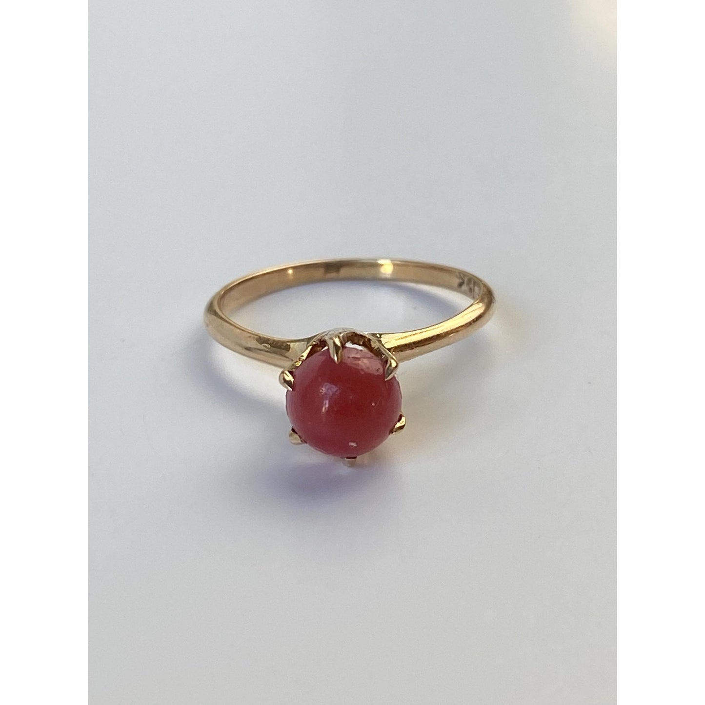 Vintage Solid 10k Yellow Gold Red Pink Cabochon Ring - Size 7.25