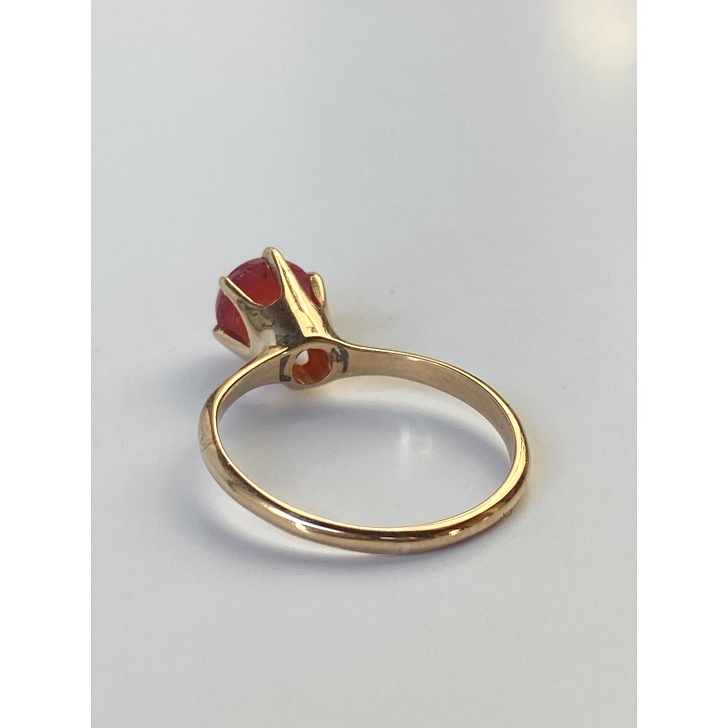 Vintage Solid 10k Yellow Gold Red Pink Cabochon Ring - Size 7.25