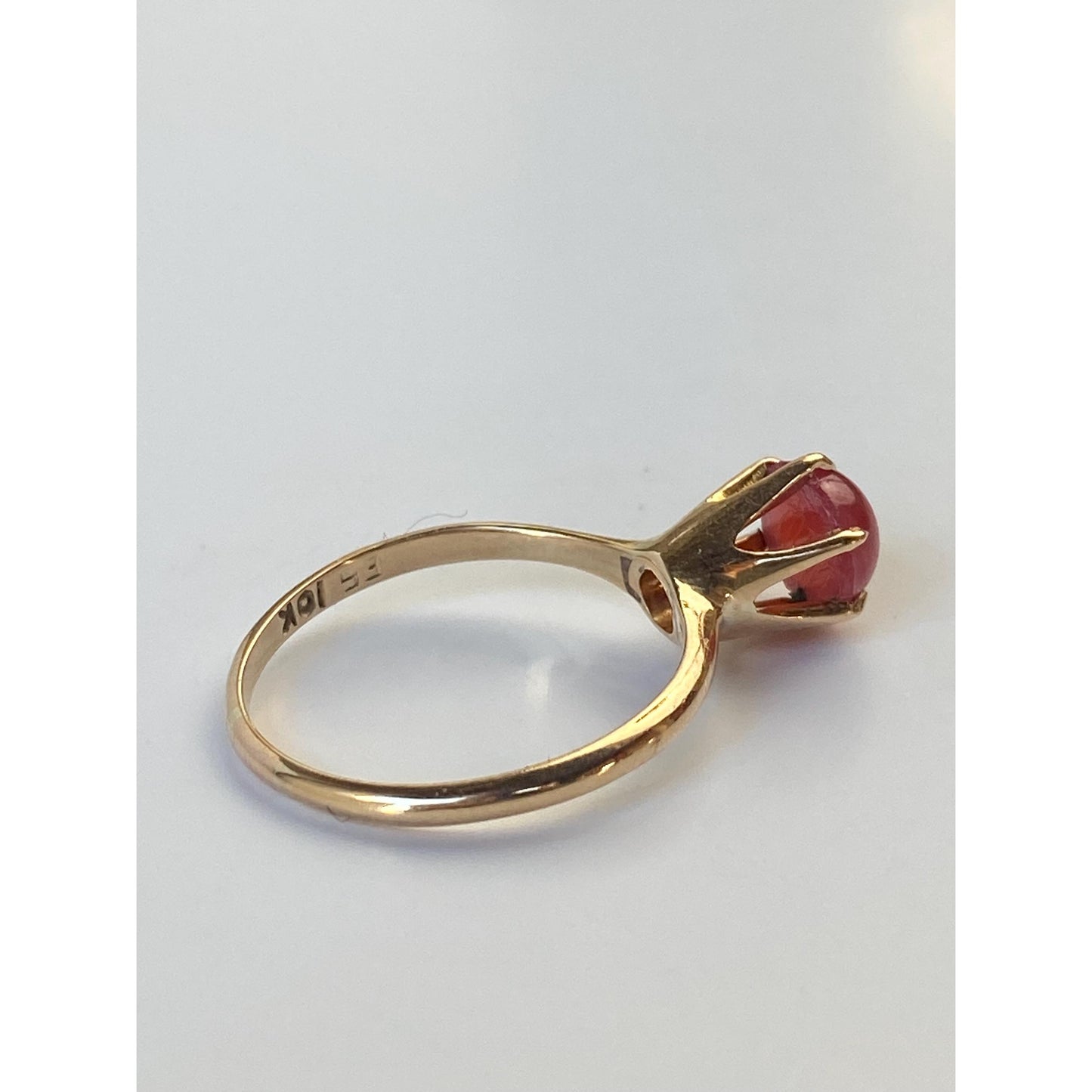 Vintage Solid 10k Yellow Gold Red Pink Cabochon Ring - Size 7.25