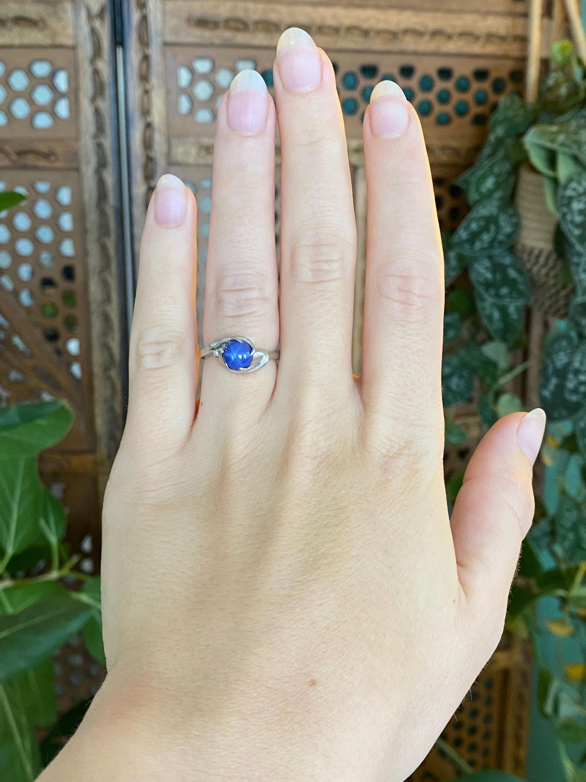 Vintage Solid 10k White Gold Clear Sapphire Blue Star Sapphire Ring - Size 5.25