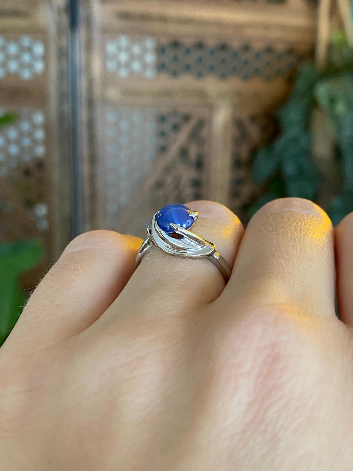 Vintage Solid 10k White Gold Clear Sapphire Blue Star Sapphire Ring - Size 5.25