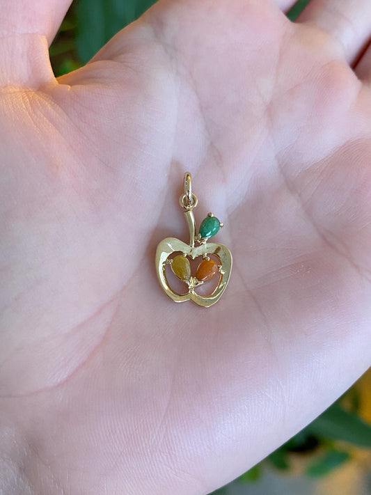 Vintage Solid 14k Yellow Gold Colored Jade Apple Charm