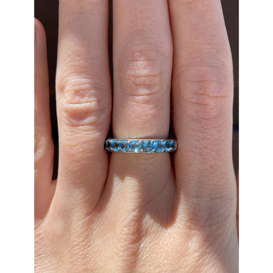 Vintage Solid 18k White Gold Topaz Ring Band - Size 5.75