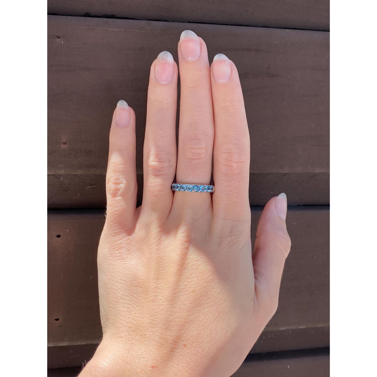 Vintage Solid 18k White Gold Topaz Ring Band - Size 5.75