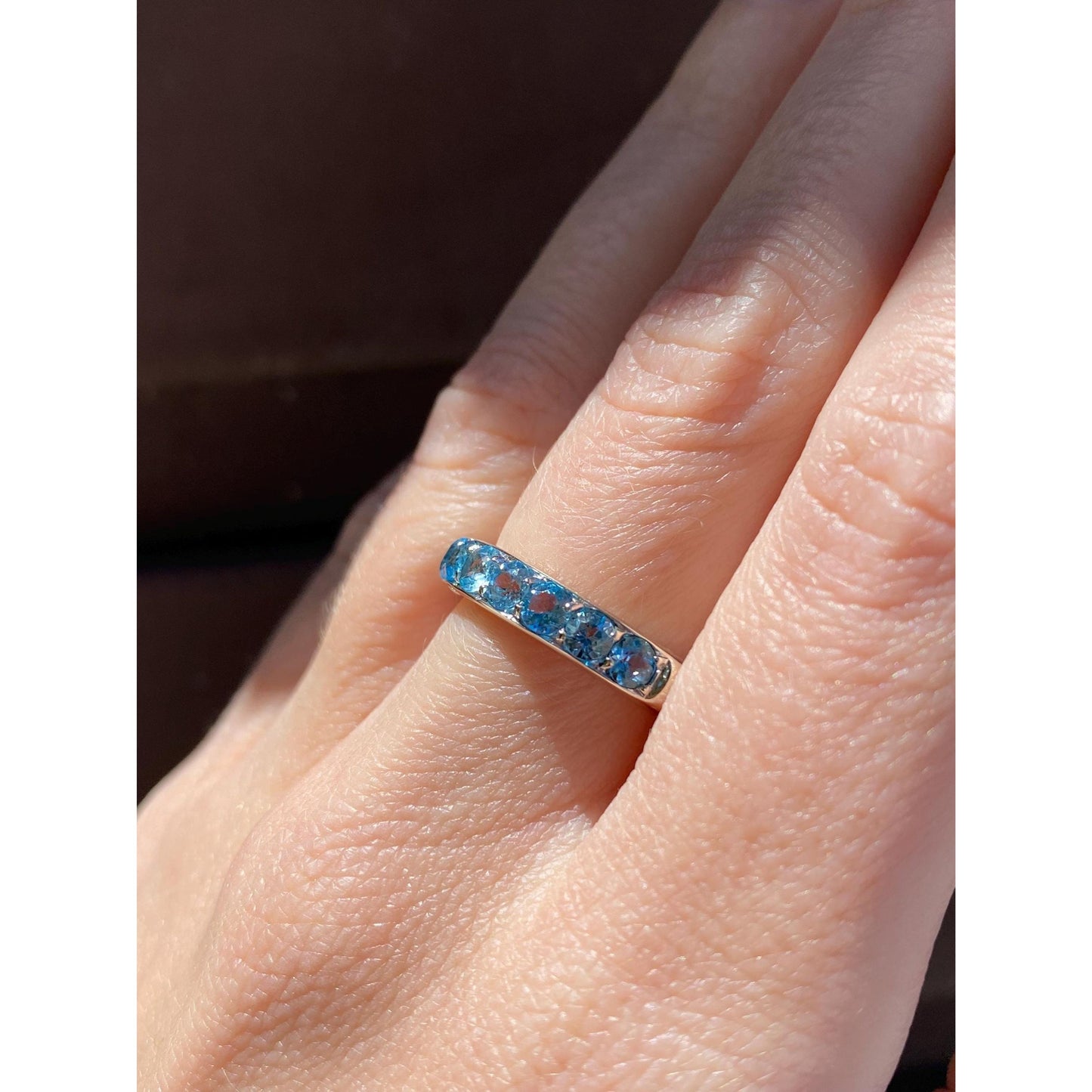 Vintage Solid 18k White Gold Topaz Ring Band - Size 5.75