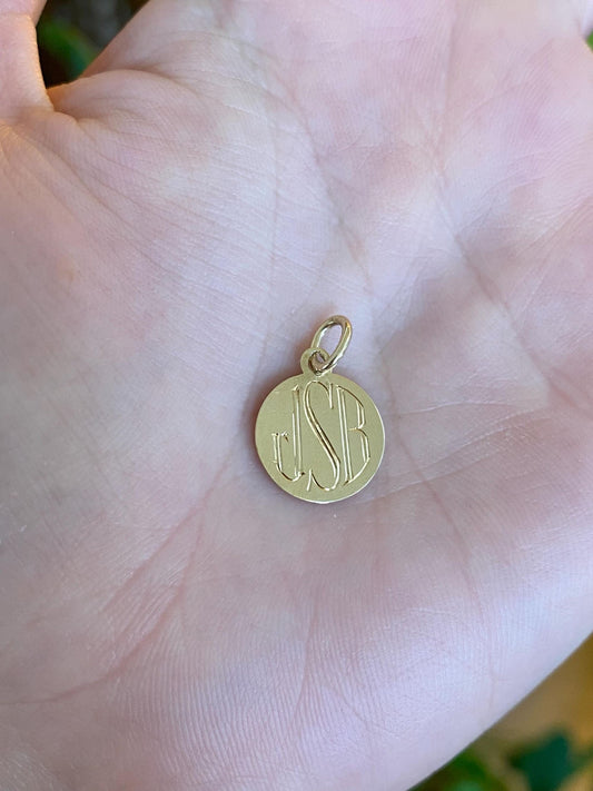 Solid 14k Yellow Gold Monogram Charm