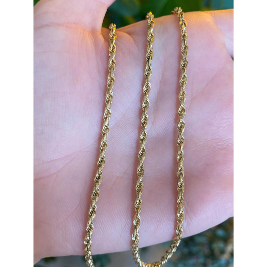 Vintage Solid 10k Yellow Gold Rope Chain Necklace - 22.75 inches