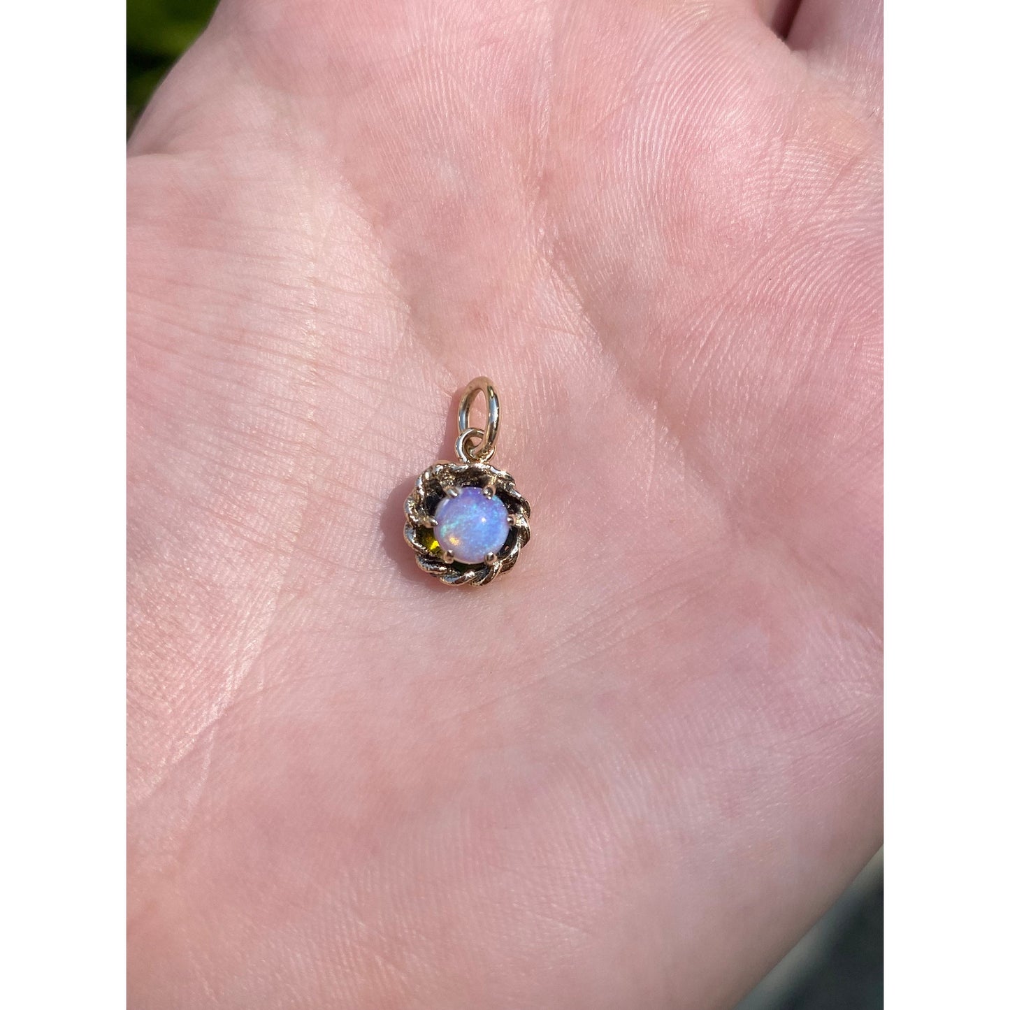 Solid 14k Yellow Gold Ornate Opal Charm