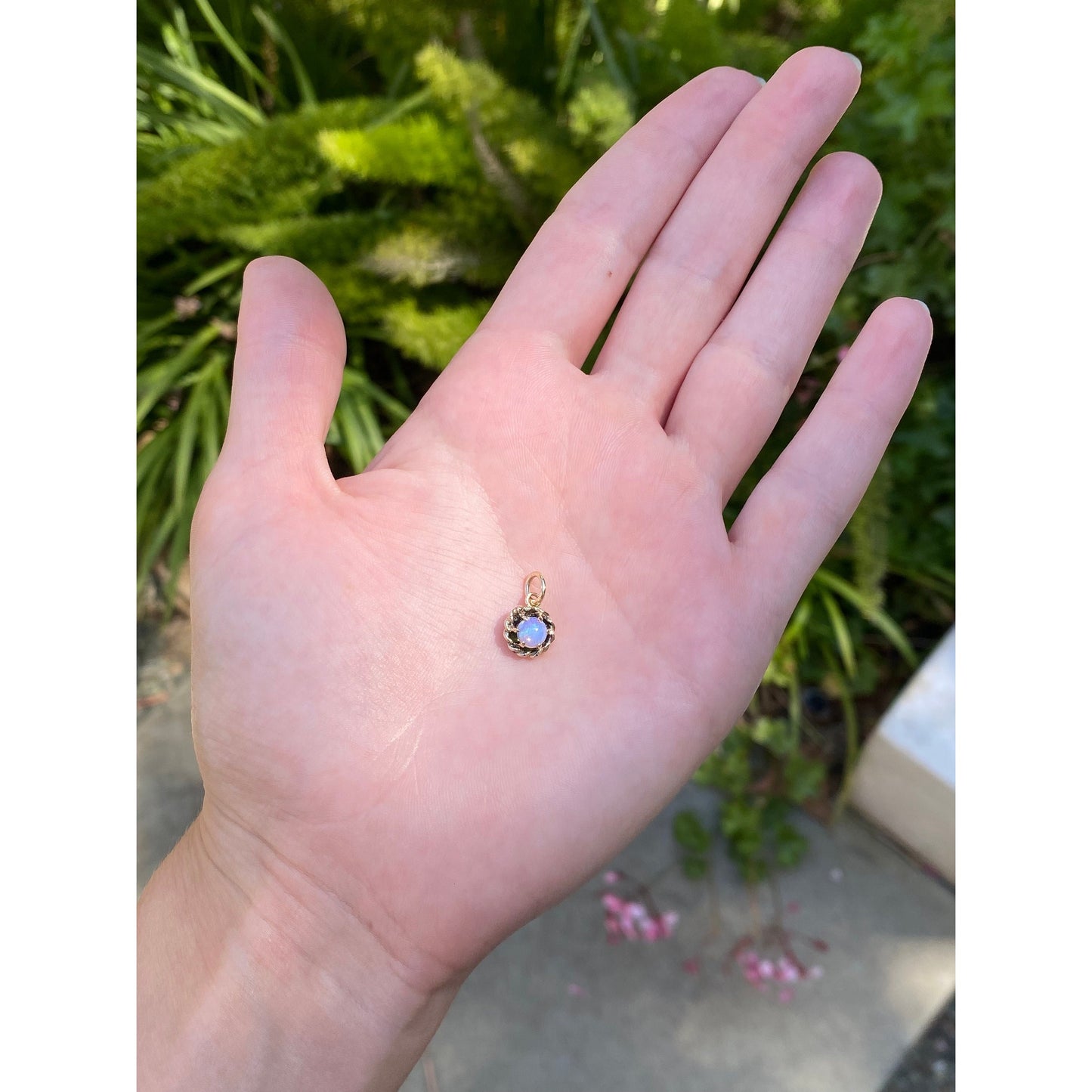 Solid 14k Yellow Gold Ornate Opal Charm