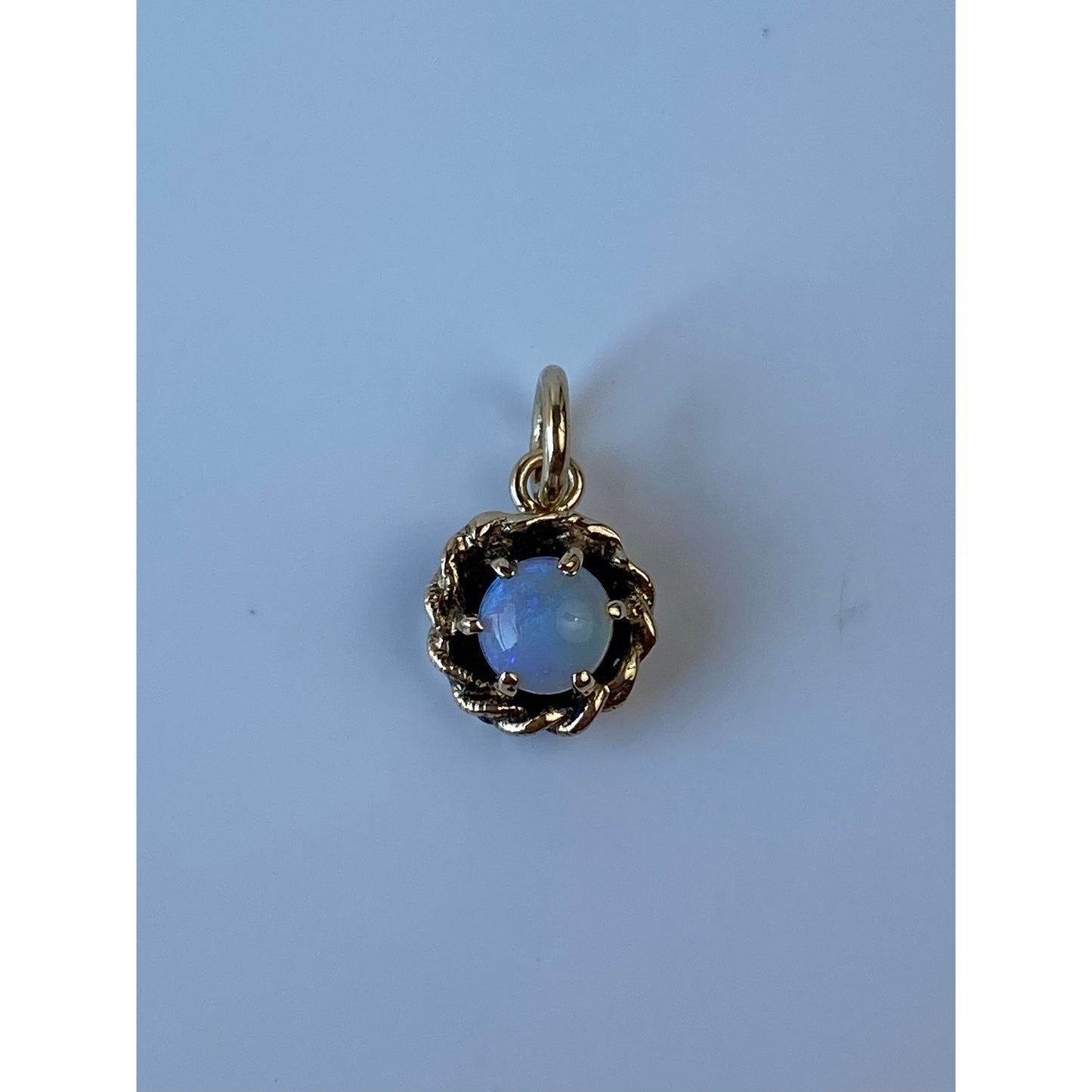 Solid 14k Yellow Gold Ornate Opal Charm