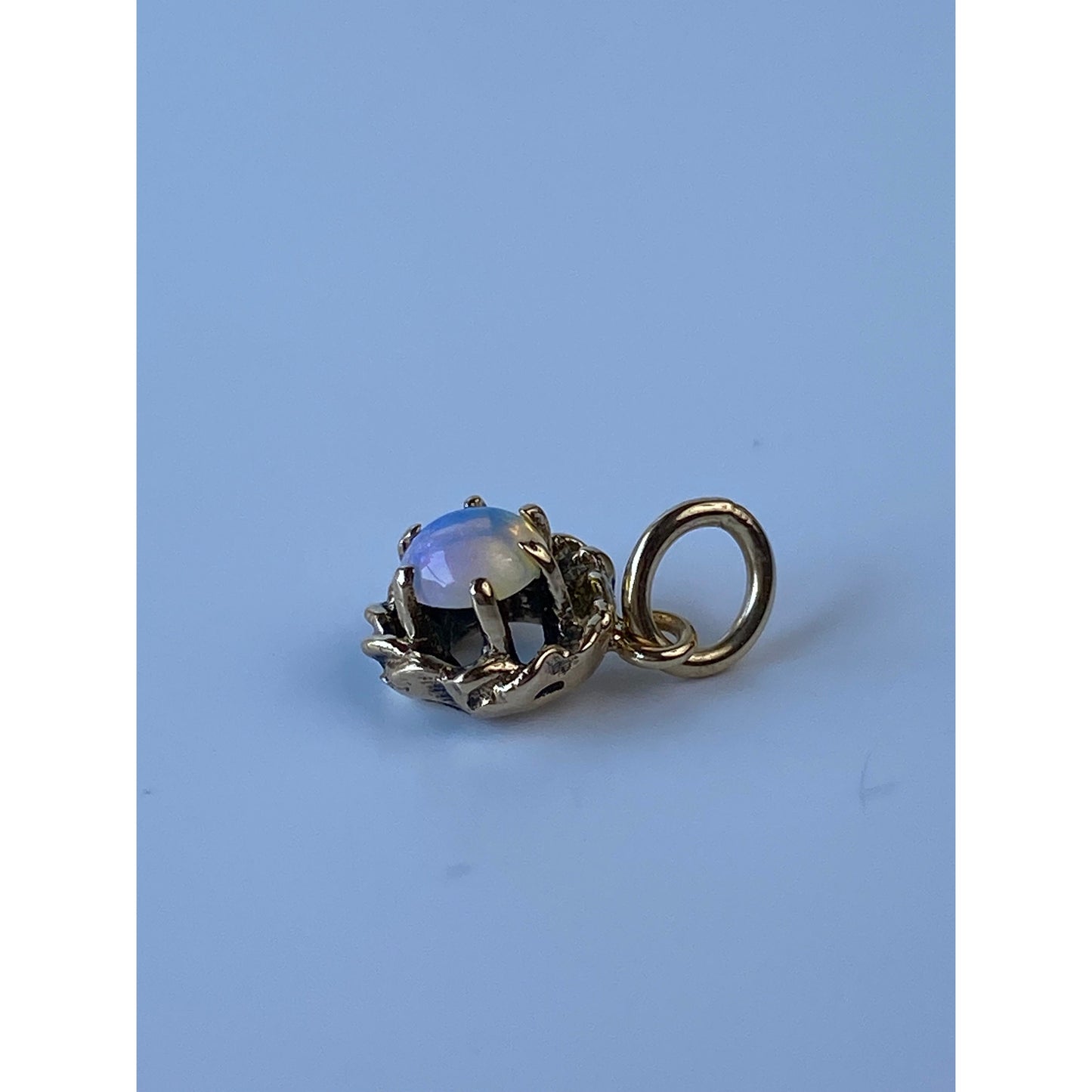 Solid 14k Yellow Gold Ornate Opal Charm