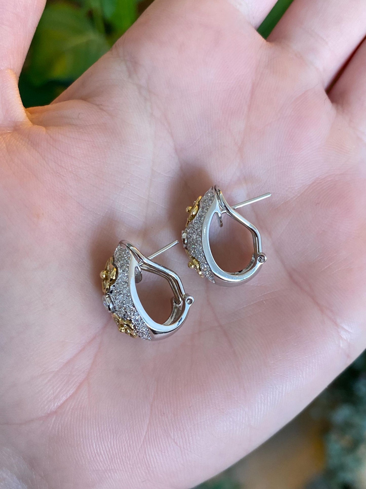 Vintage Solid 18k White & Yellow Gold Champagne and Clear Diamond Drop Earrings