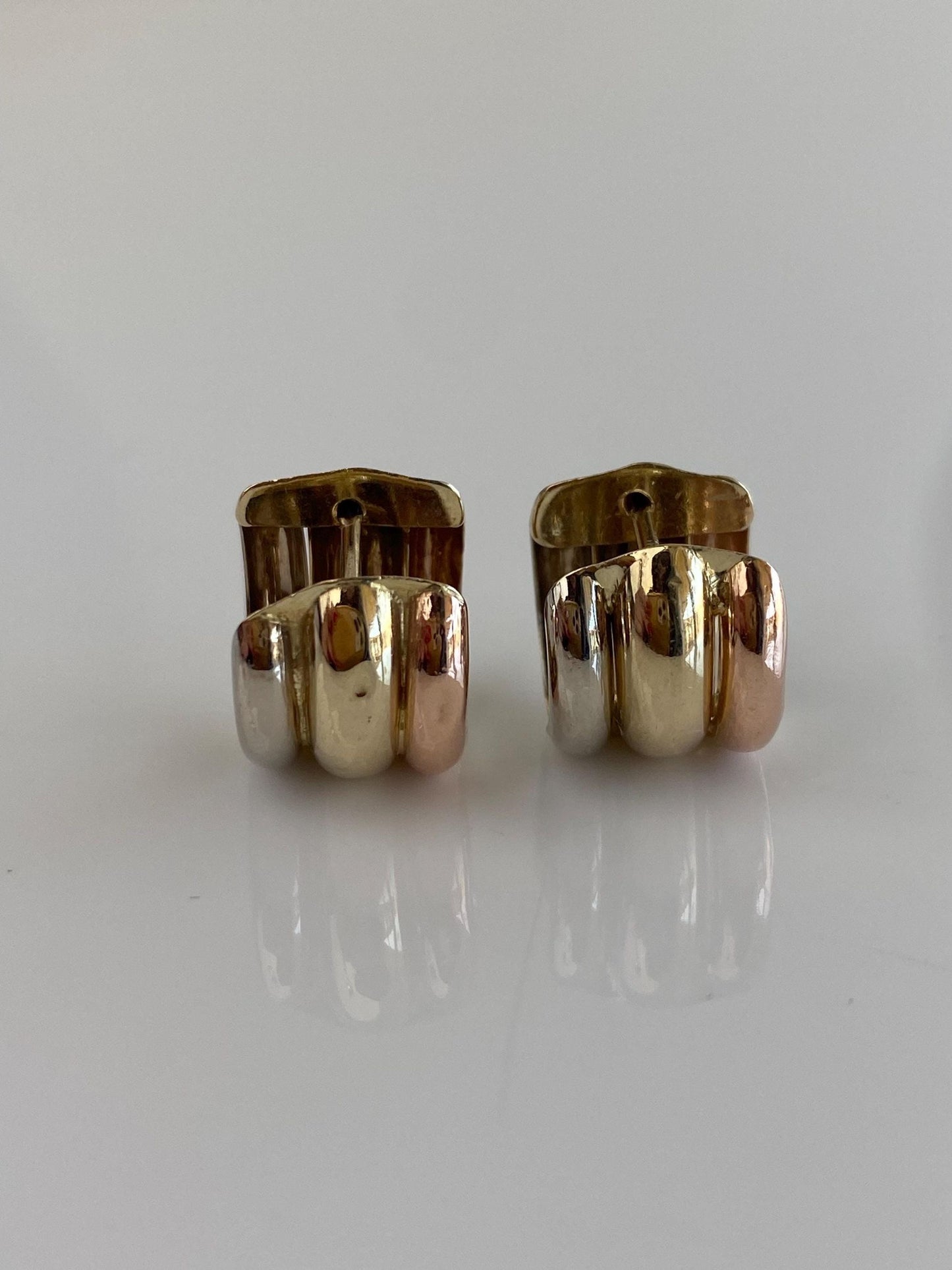 Vintage Solid 14k Tri Tone Gold Lined Chunky Huggie Hoop Earrings