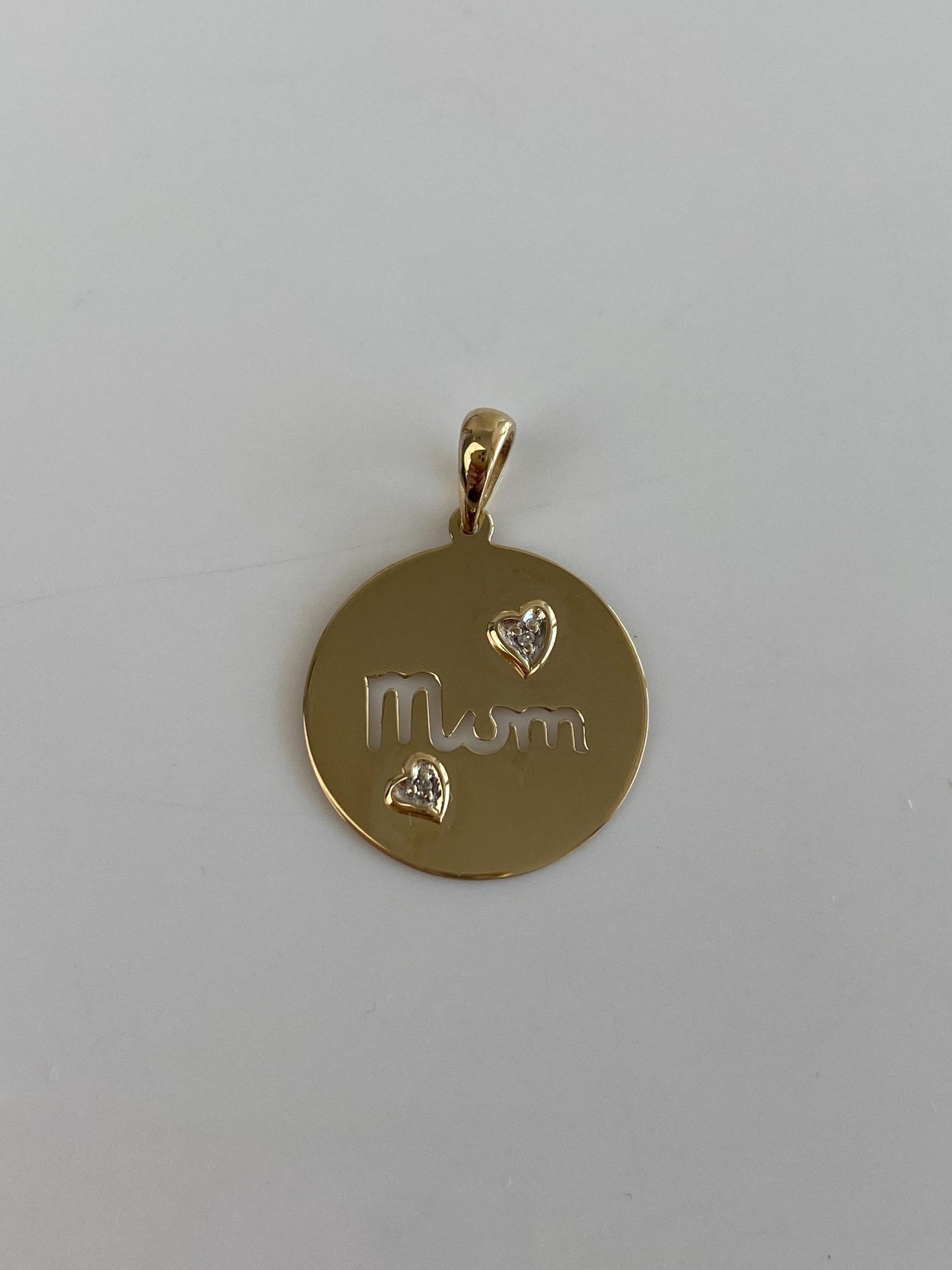 Vintage Solid 14k Yellow Gold Clear Sapphire Mum Heart Charm