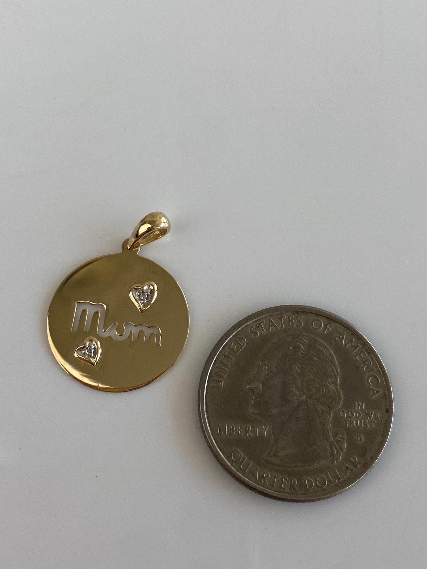 Vintage Solid 14k Yellow Gold Clear Sapphire Mum Heart Charm