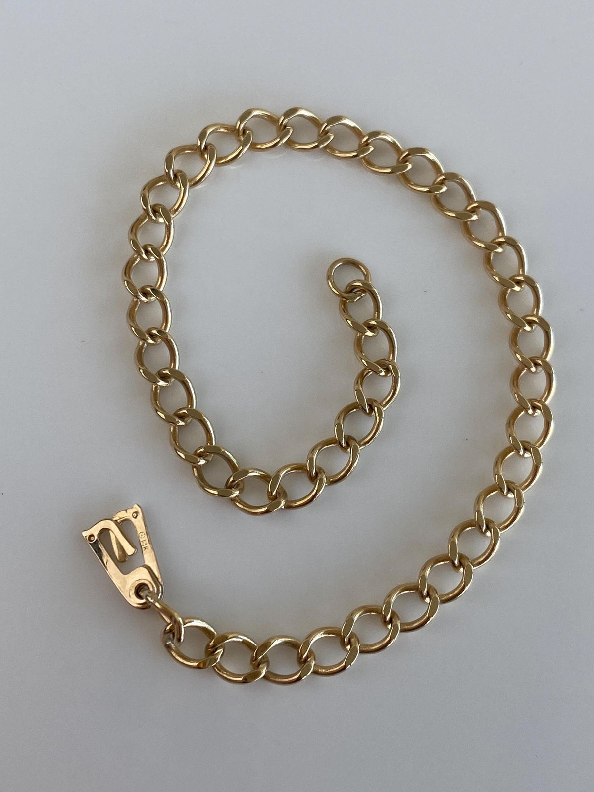 Vintage Solid 14k Yellow Gold Elongated Curb Chain Bracelet - 7.5 inches