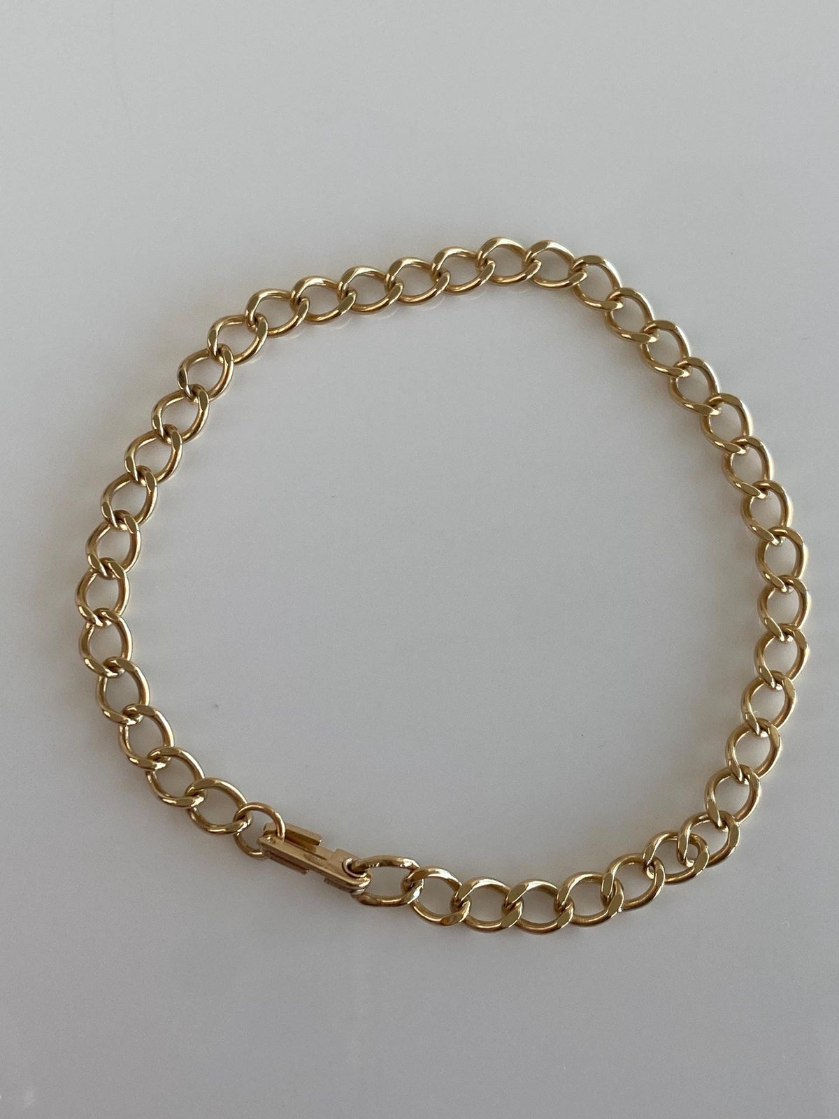 Vintage Solid 14k Yellow Gold Elongated Curb Chain Bracelet - 7.5 inches