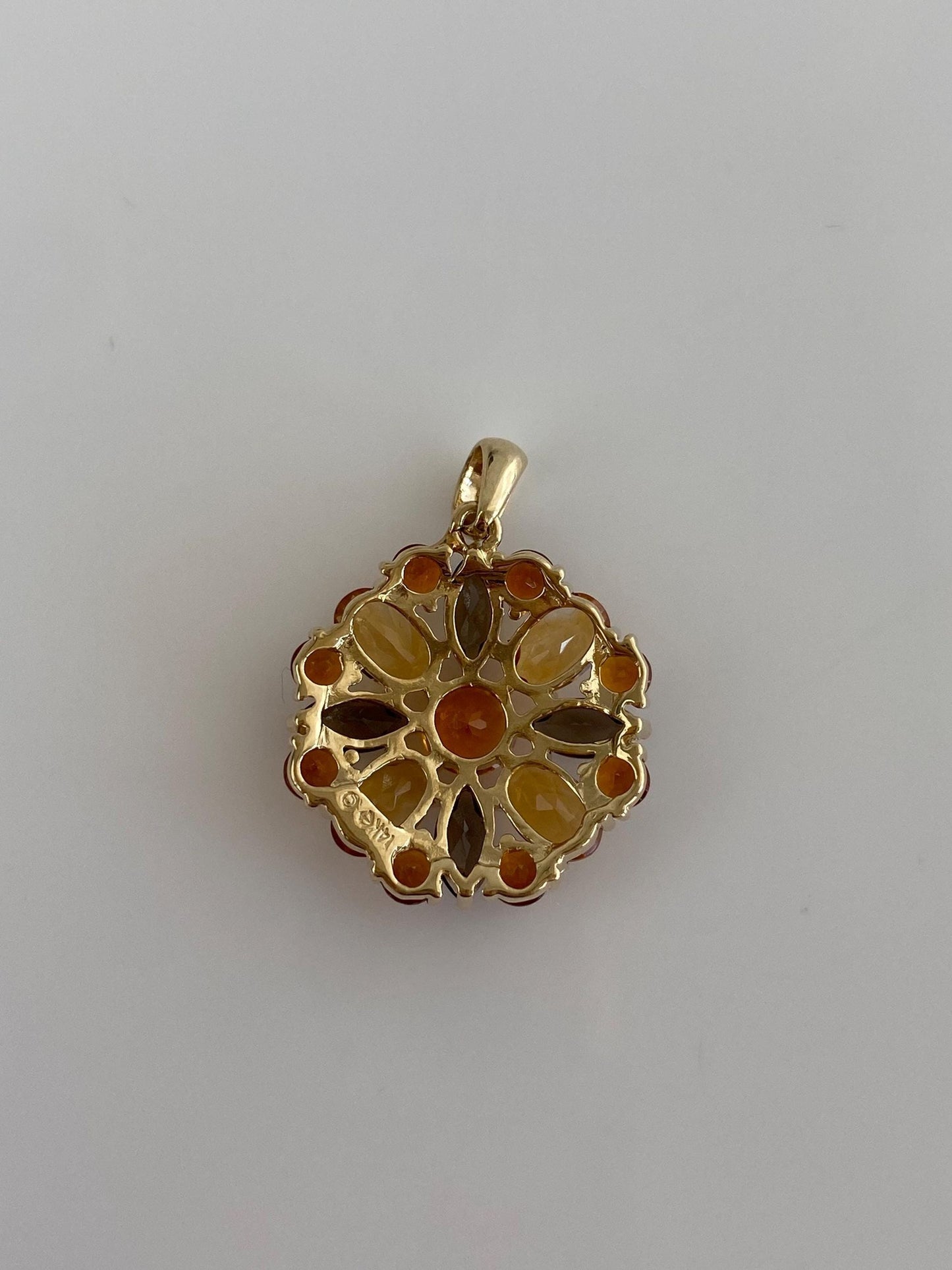 Vintage Solid 14k Yellow Gold Garnet Citrine Smokey Quartz Cluster Charm