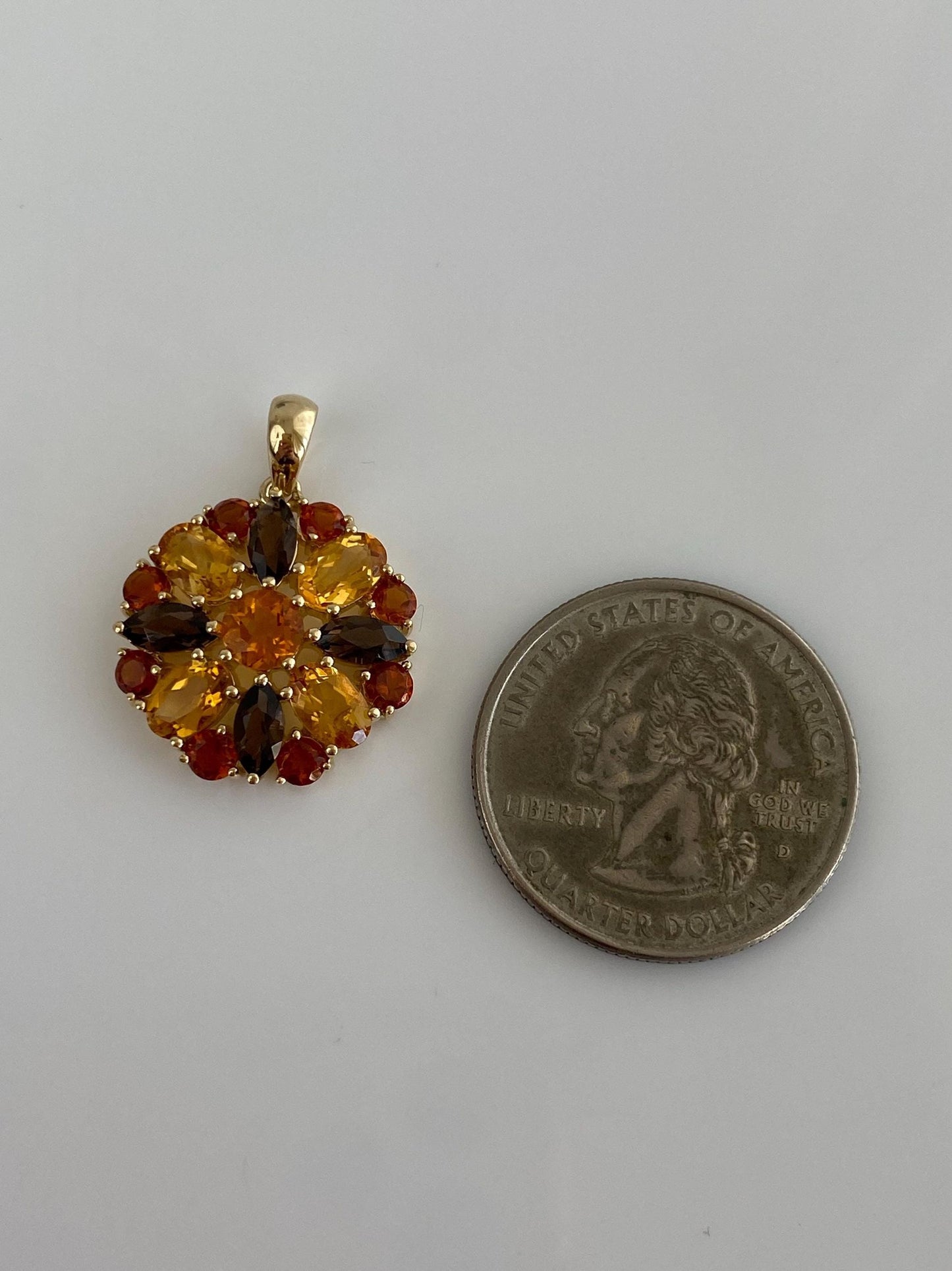Vintage Solid 14k Yellow Gold Garnet Citrine Smokey Quartz Cluster Charm