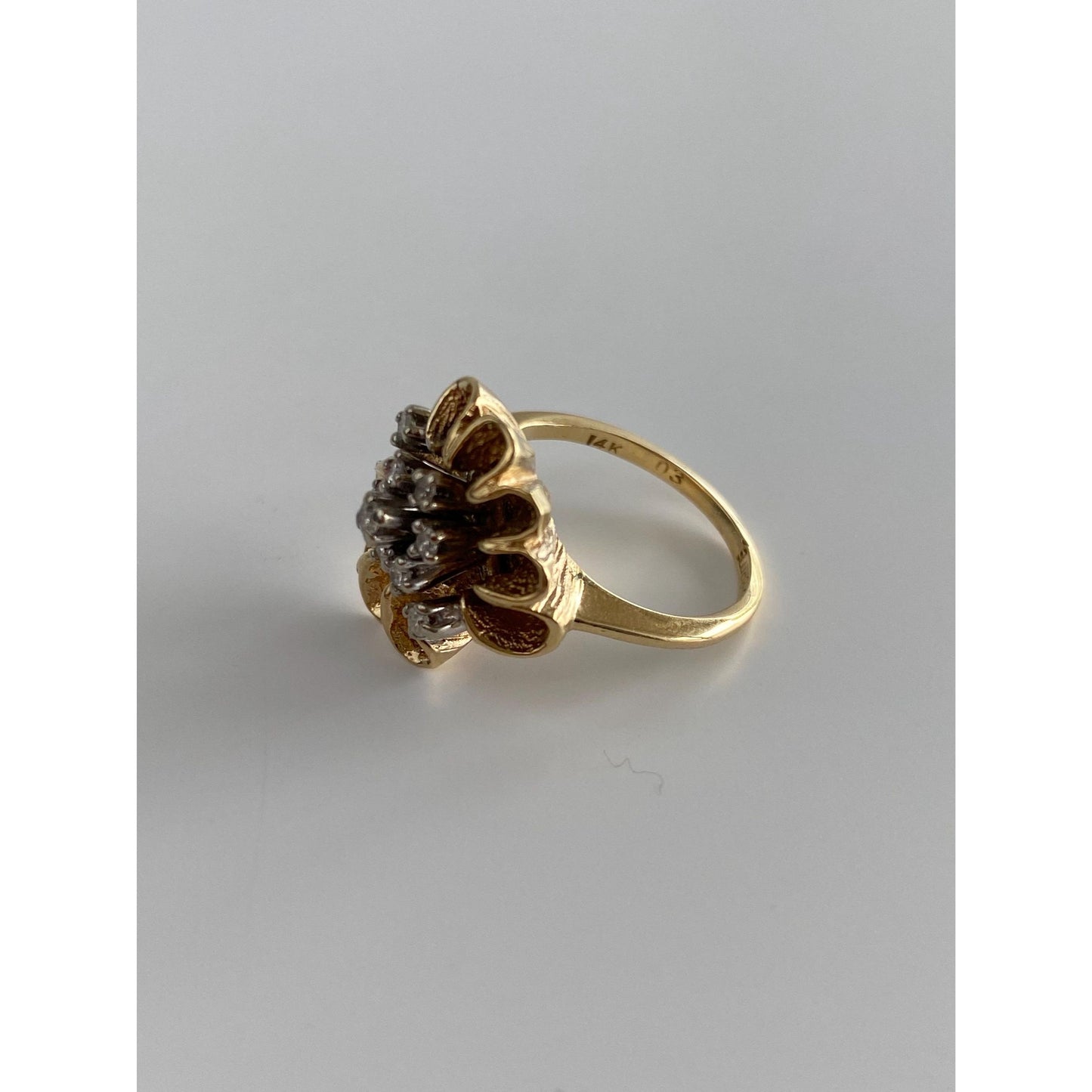 Vintage Solid 14k Yellow Gold Diamond Cluster Flower Ring - Size 4.25