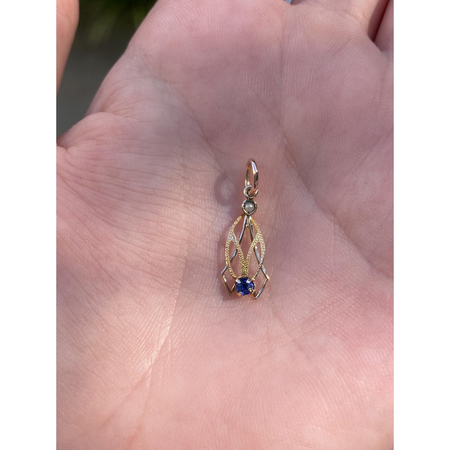 Vintage Solid 10k Yellow Gold Blue Cubic Zirconia Seed Pearl Stick Pin Conversion Charm