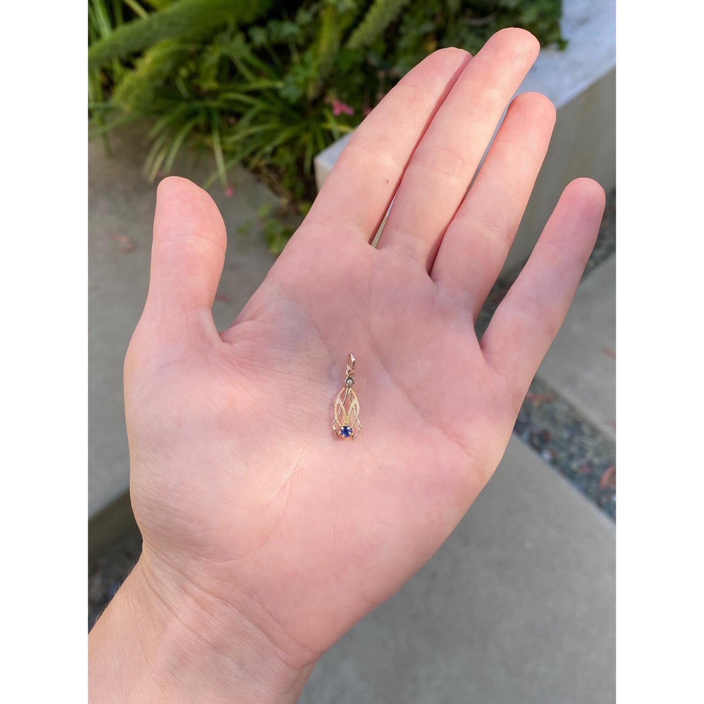 Vintage Solid 10k Yellow Gold Blue Cubic Zirconia Seed Pearl Stick Pin Conversion Charm