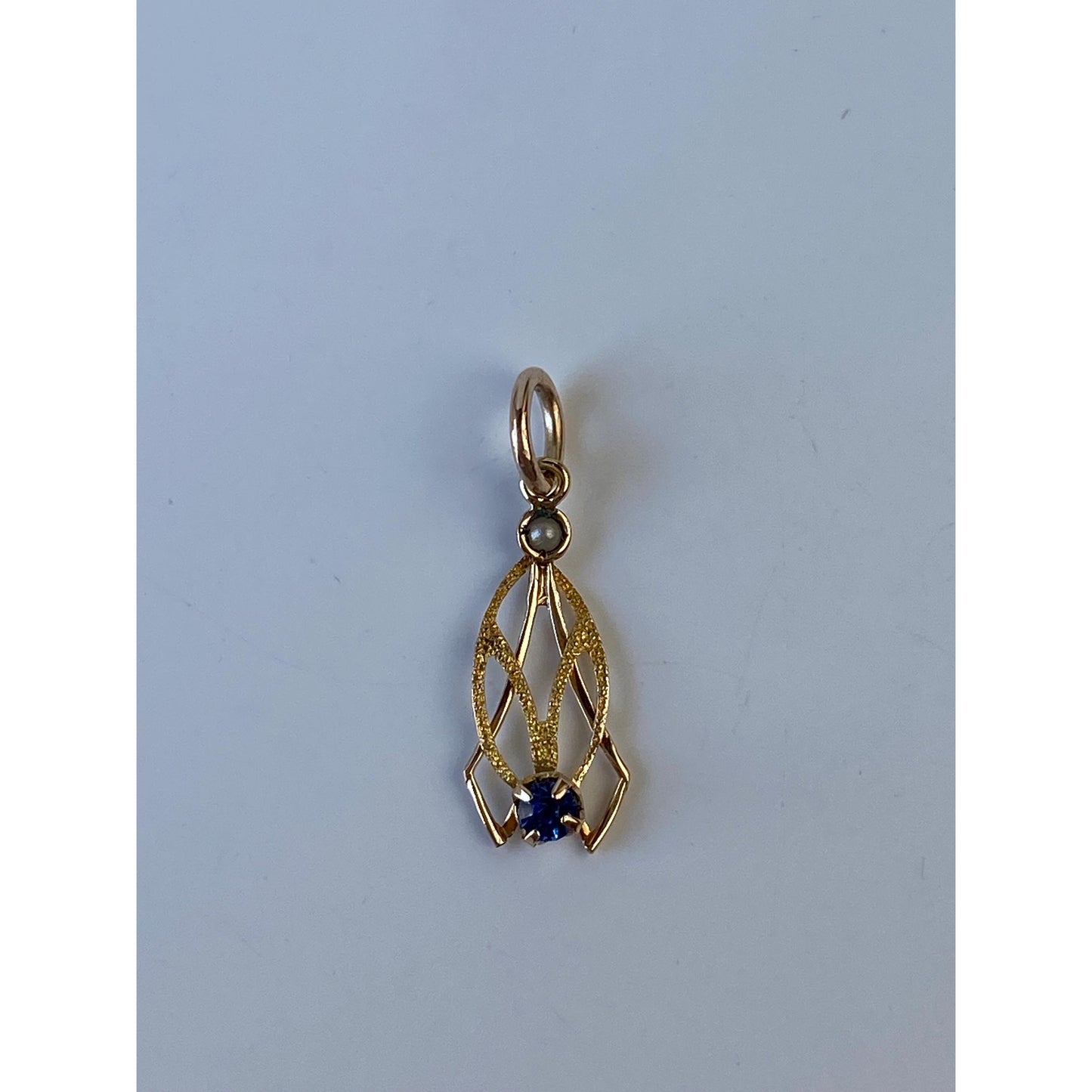 Vintage Solid 10k Yellow Gold Blue Cubic Zirconia Seed Pearl Stick Pin Conversion Charm