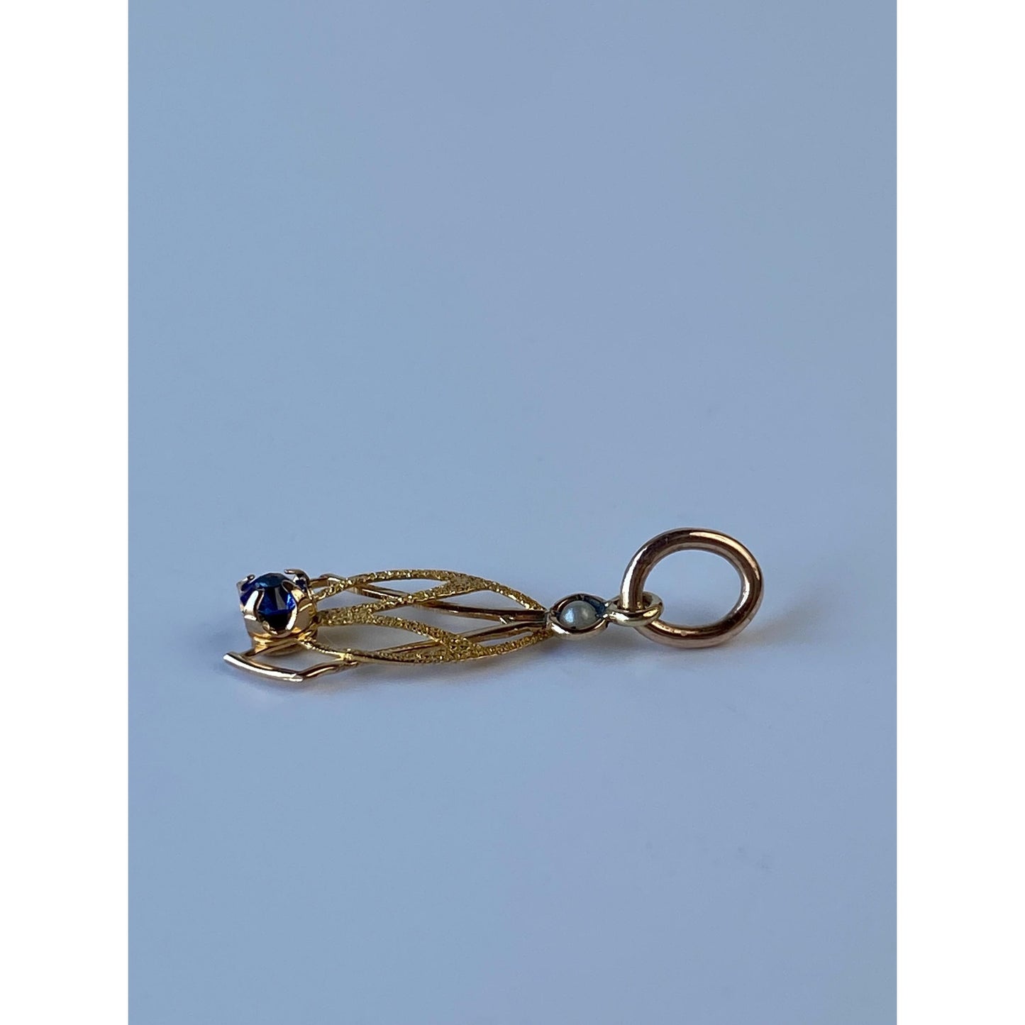 Vintage Solid 10k Yellow Gold Blue Cubic Zirconia Seed Pearl Stick Pin Conversion Charm