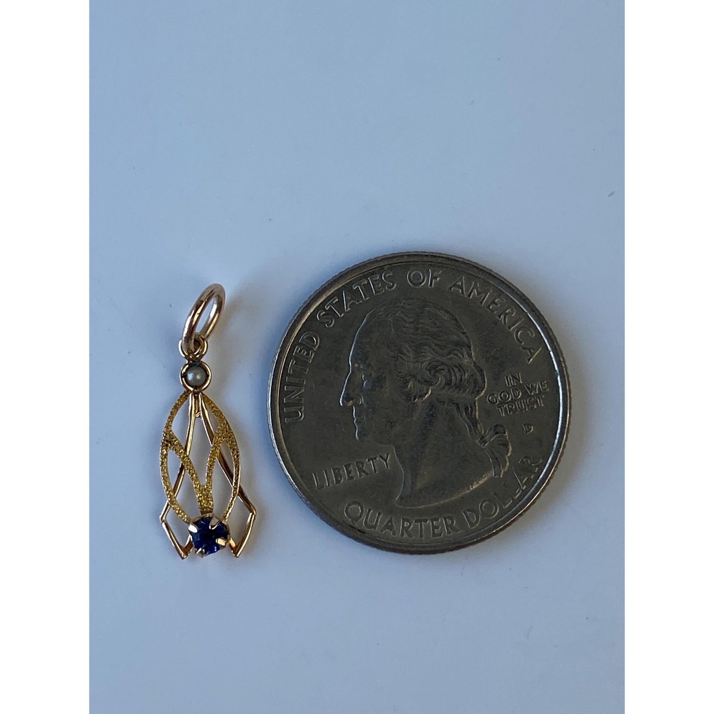 Vintage Solid 10k Yellow Gold Blue Cubic Zirconia Seed Pearl Stick Pin Conversion Charm
