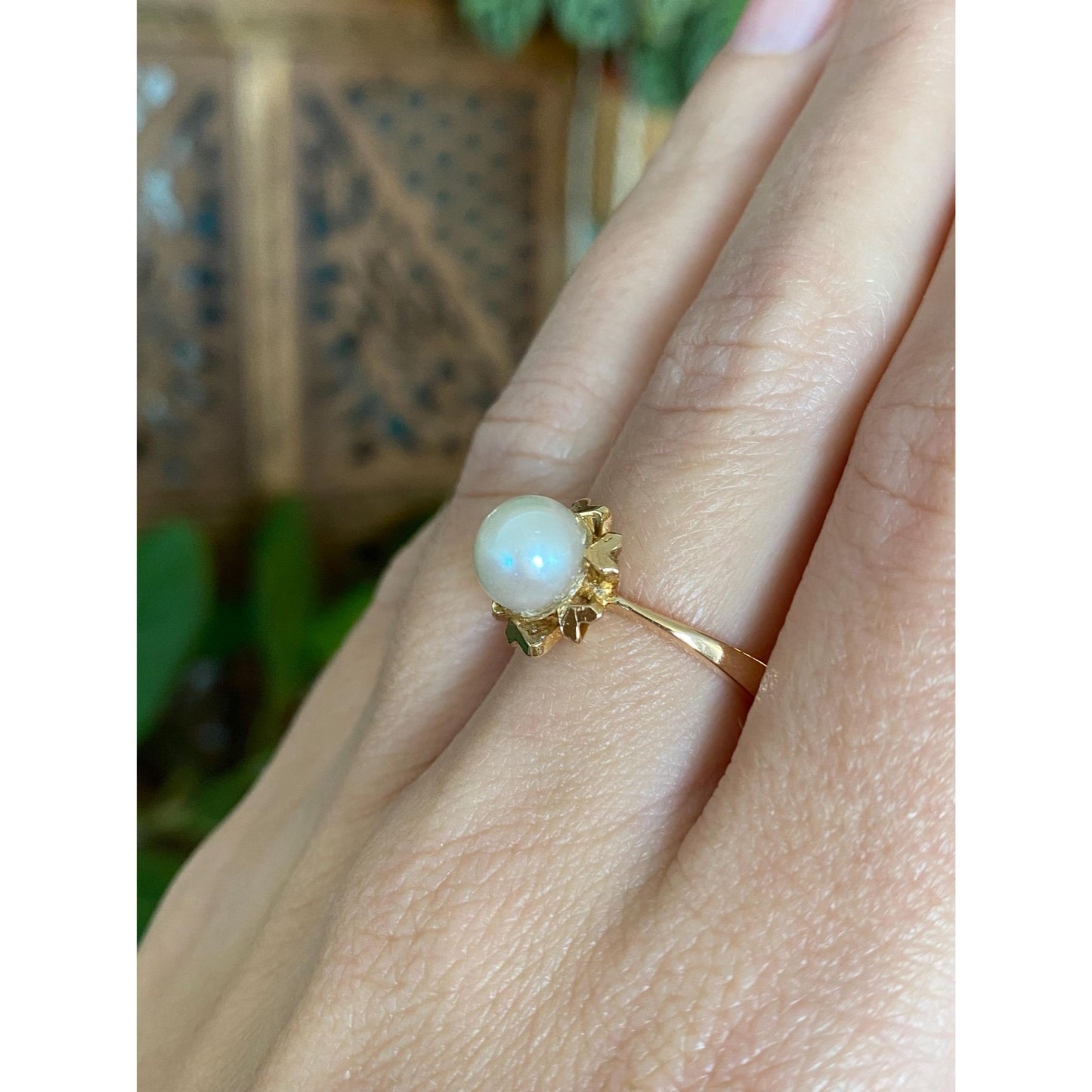 Vintage Solid 18k Yellow Gold Pearl Heart Ring - Size 6.5