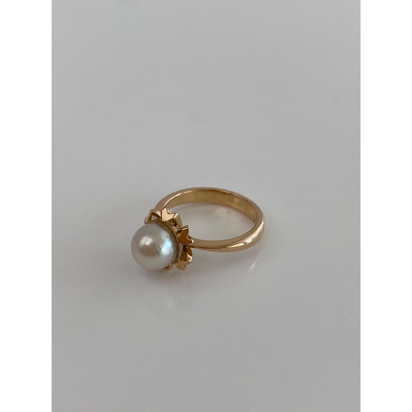 Vintage Solid 18k Yellow Gold Pearl Heart Ring - Size 6.5