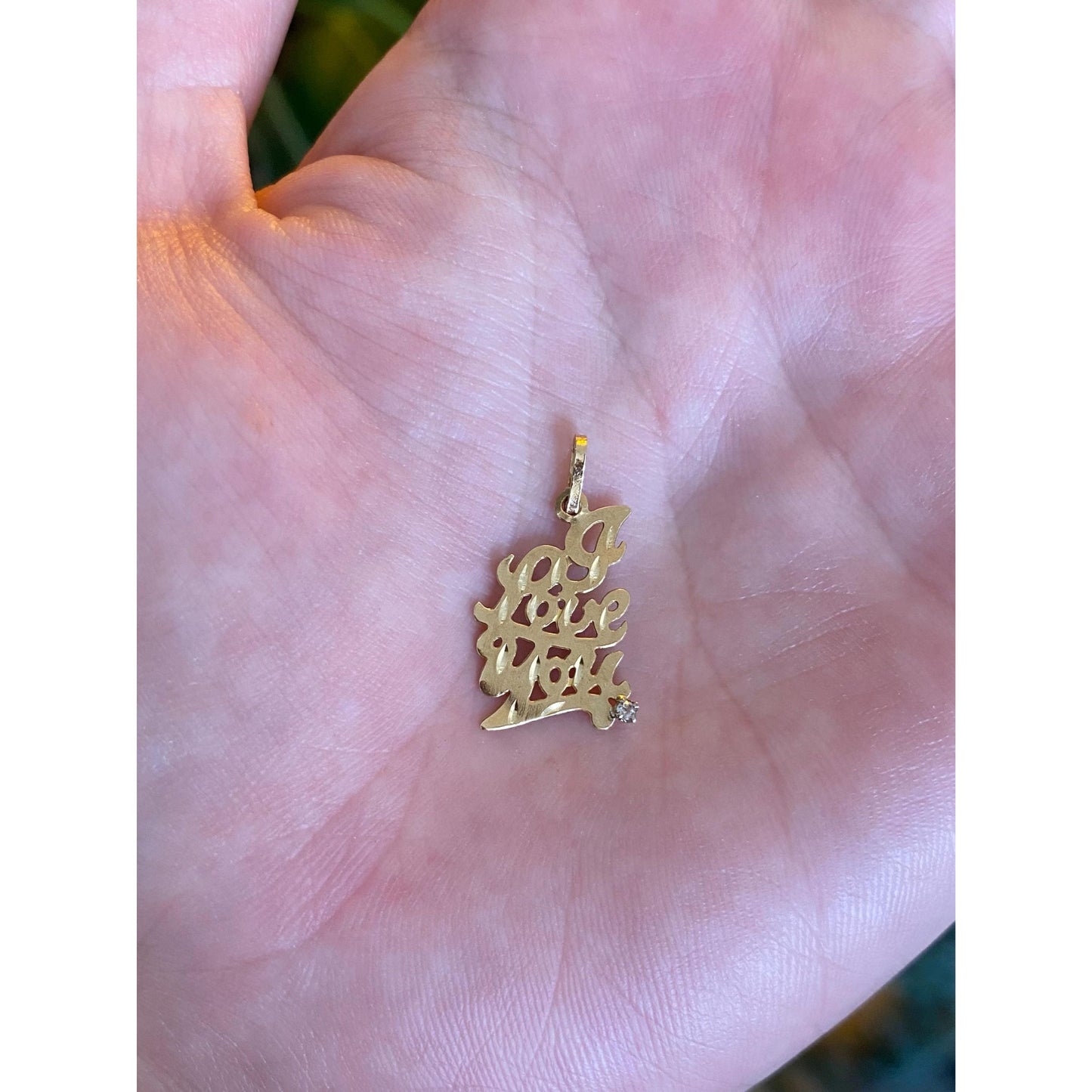 Solid 14k Yellow Gold Clear Spinel 'I Love You' Charm