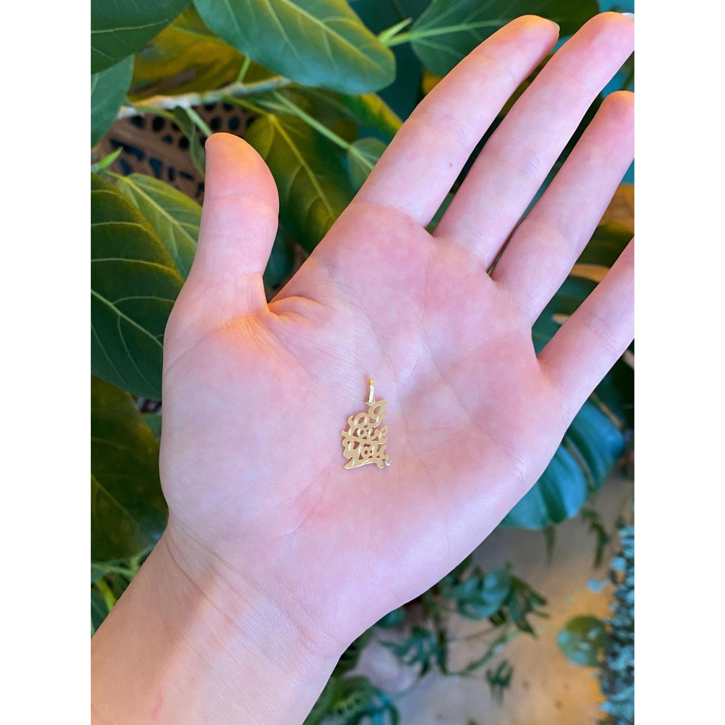 Solid 14k Yellow Gold Clear Spinel 'I Love You' Charm